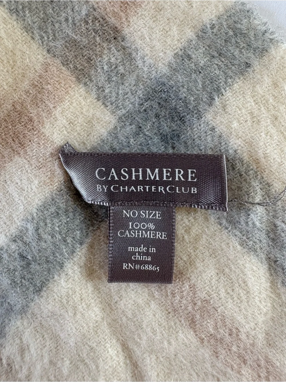 Charter Club Beige Plaid Quiet Luxury Cashmere Scarf Nova Check Career Academia